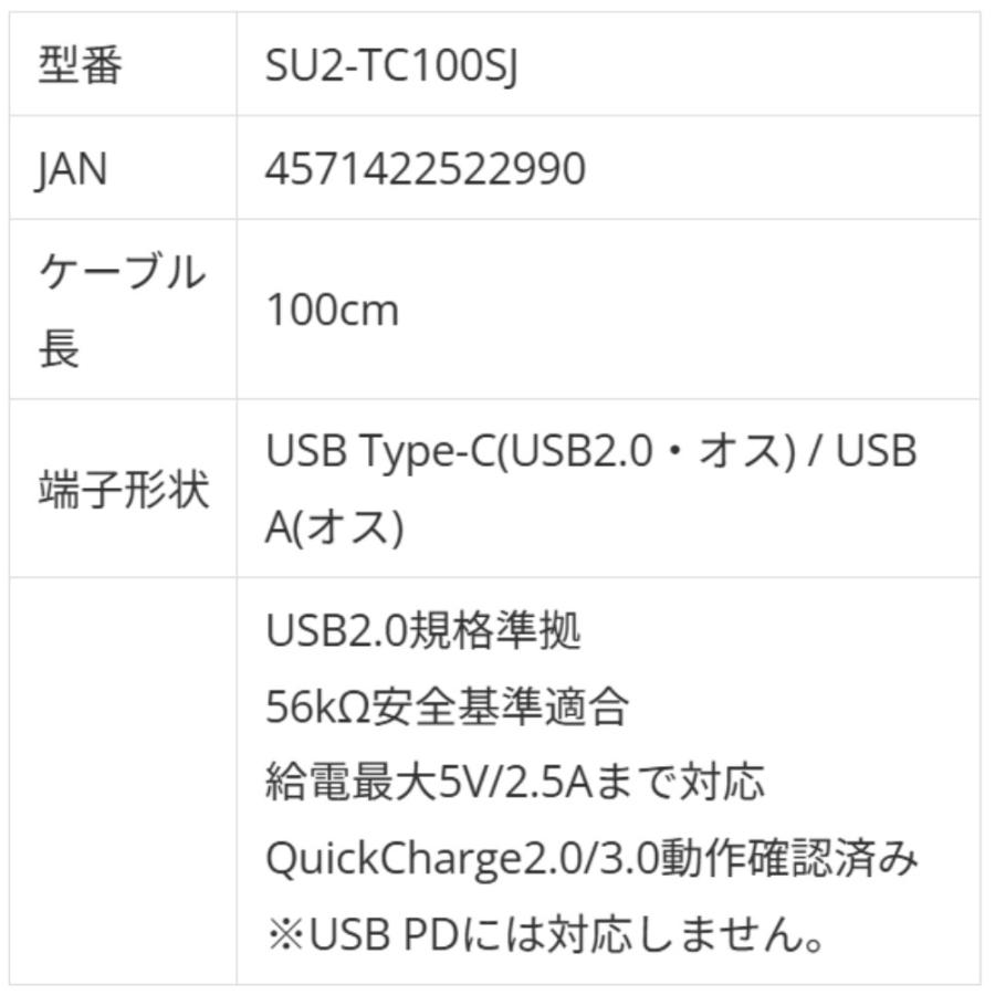 高耐久スチールプロテクター USB-A to C 1m SSA 充電/転送用 Quick Charge対応 USB2.0 USB-A(オス)-USB-C(オス) 金属蛇腹ボディ シルバー SU2-TC100SJ ◆メ |  | 03