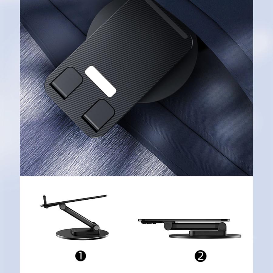 スマホスタンド タブレットスタンド 折り畳み式 360度回転 滑り止め加工 金属製 耐荷重1kg バルク扱い(初期不良保証のみ) ブラック SE-STPP4129-BK ◆メ |  | 01