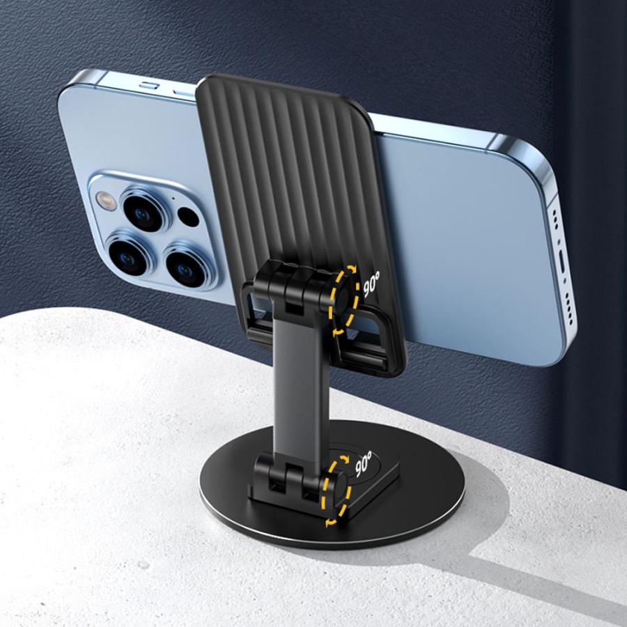 スマホスタンド タブレットスタンド 折り畳み式 360度回転 滑り止め加工 金属製 耐荷重1kg バルク扱い(初期不良保証のみ) ブラック SE-STPP4129-BK ◆メ |  | 02