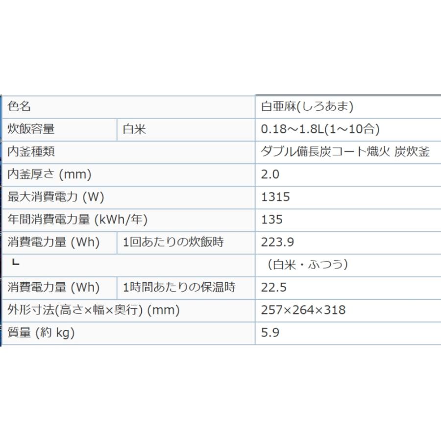 炊飯器 IHジャー NJ-VS18H 白亜麻 しろあま 1升 10合 MITSUBISHI 三菱 備長炭コート 炭炊釜 大火力 低温調理機能 可変超音波吸水 ホワイト NJ-VS18H-W ◆宅 | 三菱 | 02