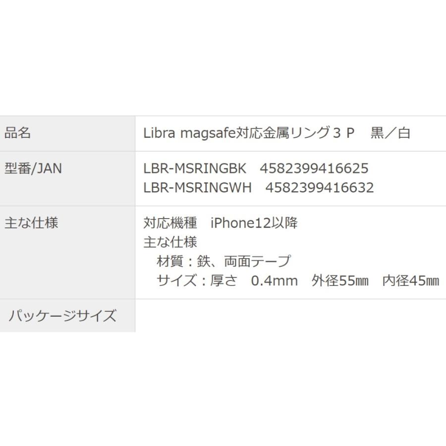 magsafe対応金属リング 黒 3個セット Libra リブラ 外径55mm 鉄製 iPhone12以降対応 両面テープ 合わせやすいガイド付き ブラック LBR-MSRINGBK ◆メ |  | 03
