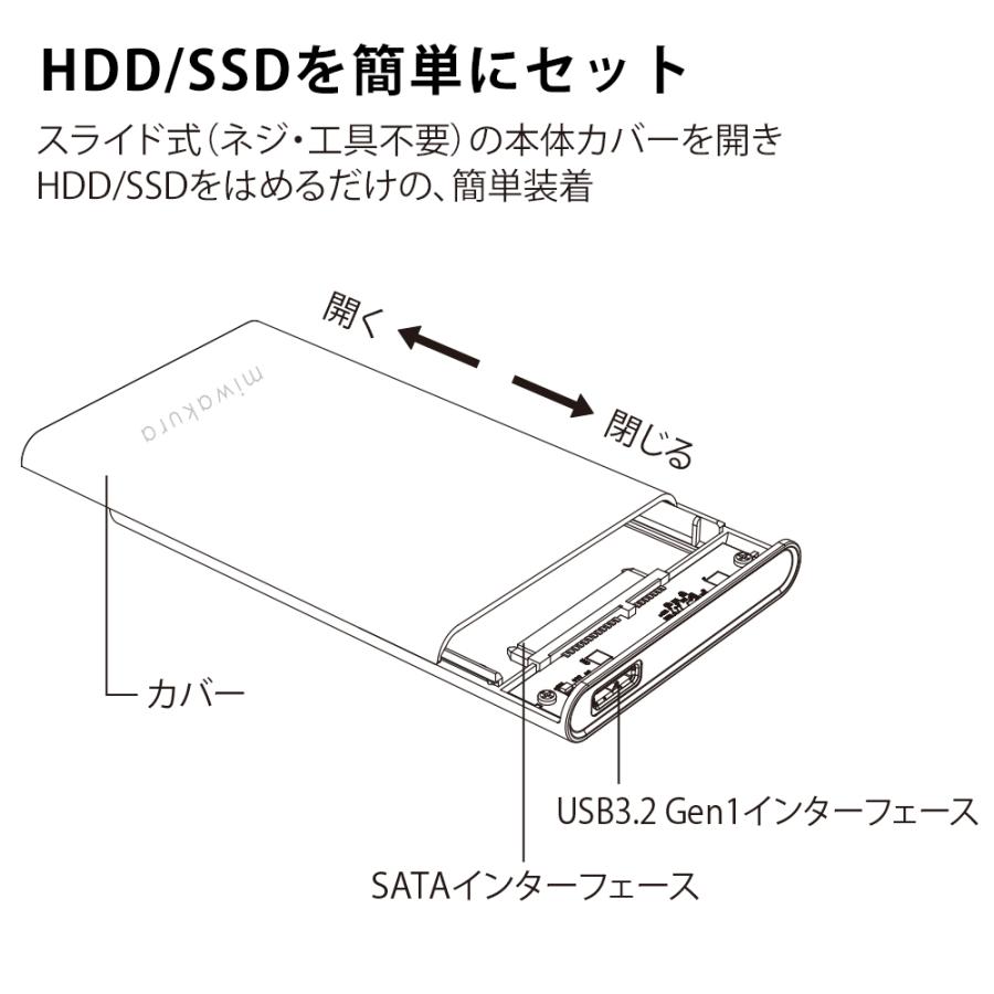 HDDケース USB3.0 2.5インチ SATA HDD/SSD ドライブケース miwakura 美和蔵 UASPモード スライド式開閉構造 中身が見える高透明ボディ MPC-DC25U3 ◆メ｜flashmemory｜03