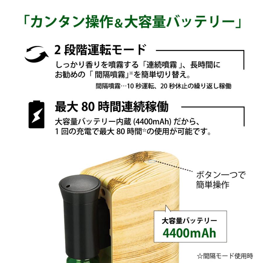 アロマディフューザー 芳香器 ネブライザー式 きのか Kinoka miwakura 水なし 充電式 最大80h稼働 小型 ナチュラル コンパクト 木目調 MAD-KI4400 ◆宅｜flashmemory｜05