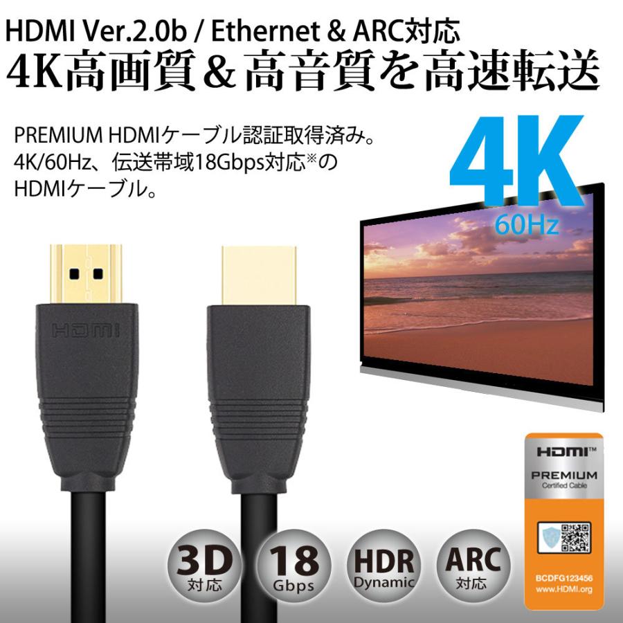 最大90％オフ！ HDMIケーブル ver2.0 プレミアムハイスピード 7.5m miwakura 美和蔵 18Gbps 4K 60Hz HDR 3D イーサネット ARC対応 750cm ブラック MAV-HDM2075 宅2 019円