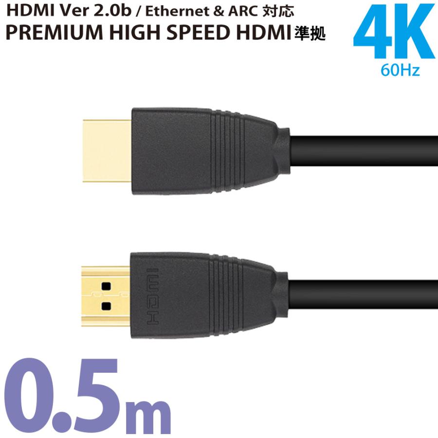 HDMIケーブル ver2.0 プレミアムハイスピード 50cm miwakura 美和蔵 18Gbps / 4K 60Hz / HDR / 3D / イーサネット / ARC対応 0.5m ブラック MAV-HDM2005 ◆メ | miwakura