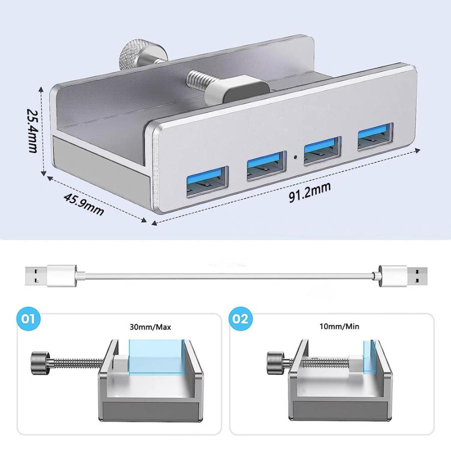 4ポート USB3.0 ハブ HUB クランプ式 miwakura 美和蔵 高速転送 USB-A(5Gbps)×4 Type-C補助電源ポート アルミニウム合金 シルバー MPC-HU4CL-SV ◆メ |  | 01