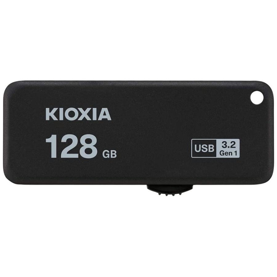 128GB USBメモリ USB3.2 Gen1(USB3.0) KIOXIA キオクシア TransMemory U365 R:150MB/s キャップレス スライド式 ブラック 海外リテール LU365K128GC4 ◆メ｜flashmemory