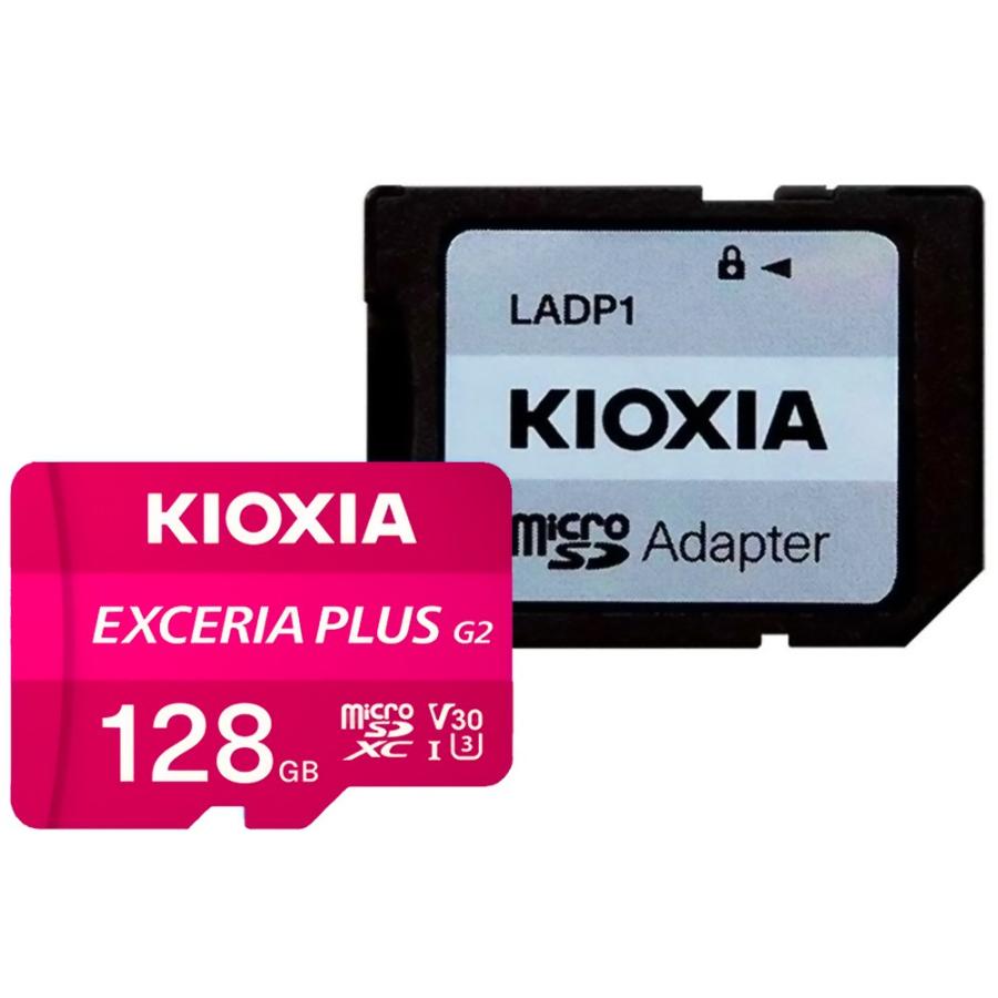 マイクロSDカード 128GB microSDXC KIOXIA EXCERIA PLUS G2 CLASS10 UHS-I U3 V30 A1 R:100MB/s W:65MB/s SDアダプタ付 海外リテール LMPL2M128GG2 ◆メ | EXCERIA（東芝）
