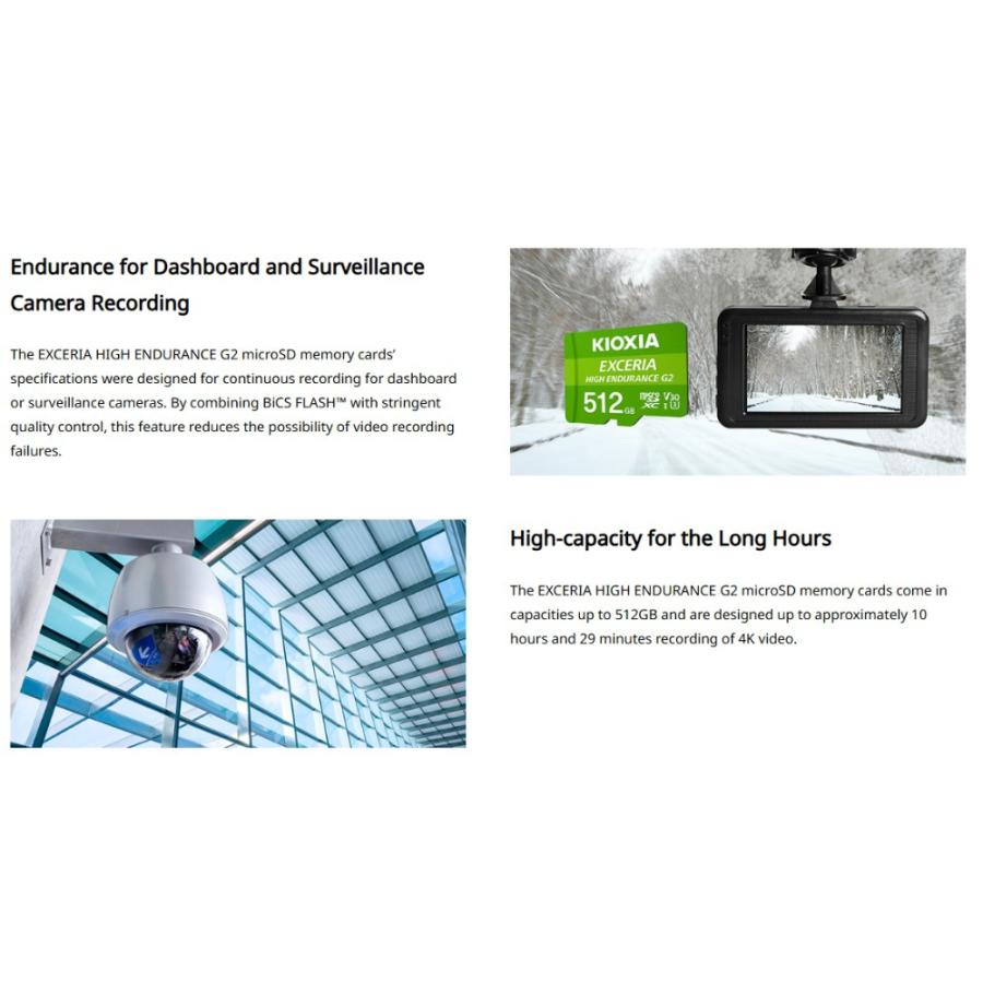 マイクロSDカード microSDXC 256GB KIOXIA EXCERIA High Endurance G2 ドラレコ向け UHS-I U3 V30 A1 R:100MB/s W:50MB/s 海外リテール LMHE2G256GG2 ◆メ | EXCERIA（東芝） | 01
