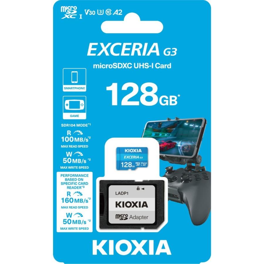 マイクロSDカード 128GB microSDXC EXCERIA G3 KIOXIA キオクシア CLASS10 UHS-I U3 V30 A2 R:160MB/s W:50MB/s SDアダプタ付 海外リテール LMEX3L128GG2 ◆メ | EXCERIA PLUS | 01
