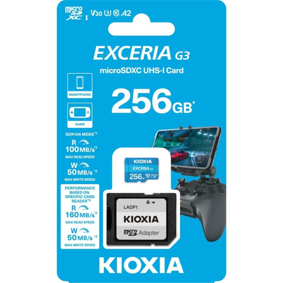 マイクロSDカード 256GB microSDXC EXCERIA G3 KIOXIA キオクシア CLASS10 UHS-I U3 V30 A2 R:160MB/s W:50MB/s SDアダプタ付 海外リテール LMEX3L256GG2 ◆メ | EXCERIA PLUS | 01
