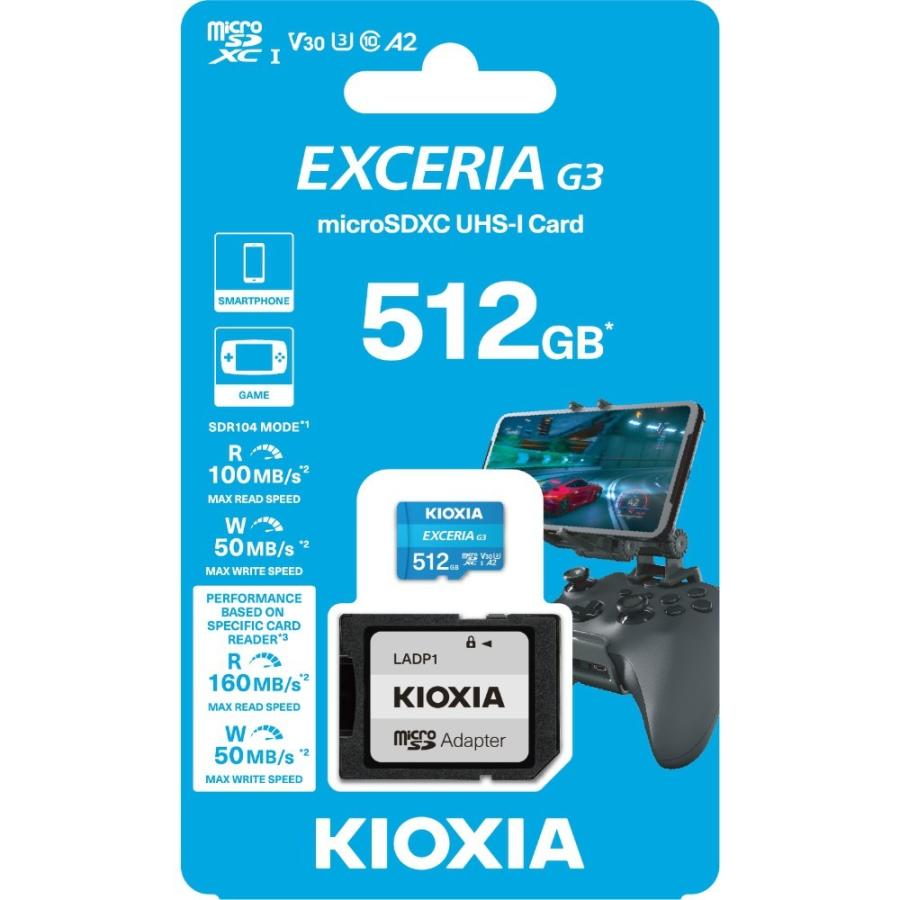 マイクロSDカード 512GB microSDXC EXCERIA G3 KIOXIA キオクシア CLASS10 UHS-I U3 V30 A2 R:160MB/s W:50MB/s SDアダプタ付 海外リテール LMEX3L512GG2 ◆メ | EXCERIA PLUS | 01