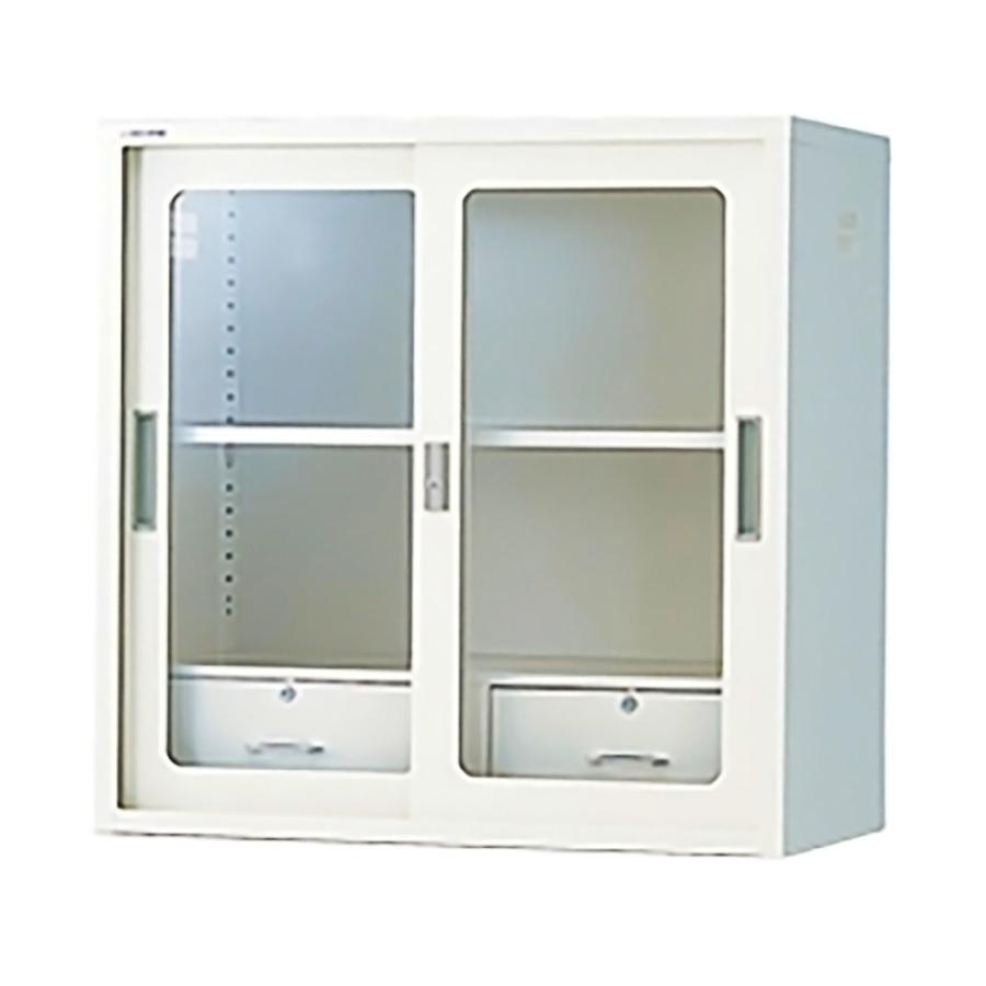 薬品庫 耐薬引違保管庫 引出し付 ガラス戸 奥深 アズワン スチール 外寸:880×515×880mm 鍵付き引出し付き ホワイト N-515GH・OW ◆コ | 