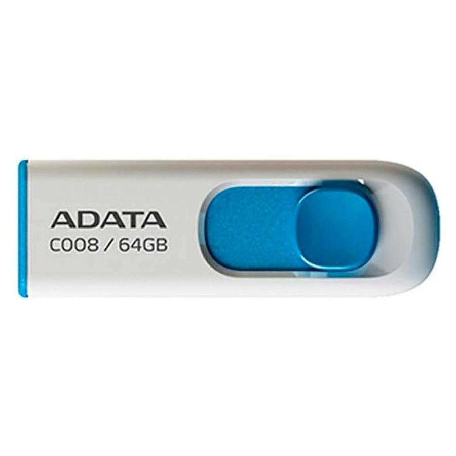 USBメモリ 64GB C008 ADATA エーデータ USB2.0 スライド式 キャップレス ホワイト/ブルー 海外リテール AC008-64G-RWE ◆メ | A-DATA | 02