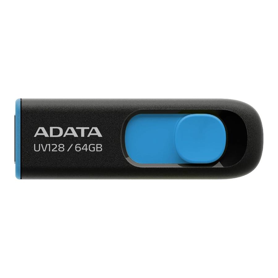 USBメモリ 64GB DashDrive UV128 ADATA エーデータ スライド式 USB3.1 Gen1 (USB3.0) ブラック+ブルー 海外リテール AUV128-64G-RBE ◆メ | A-DATA