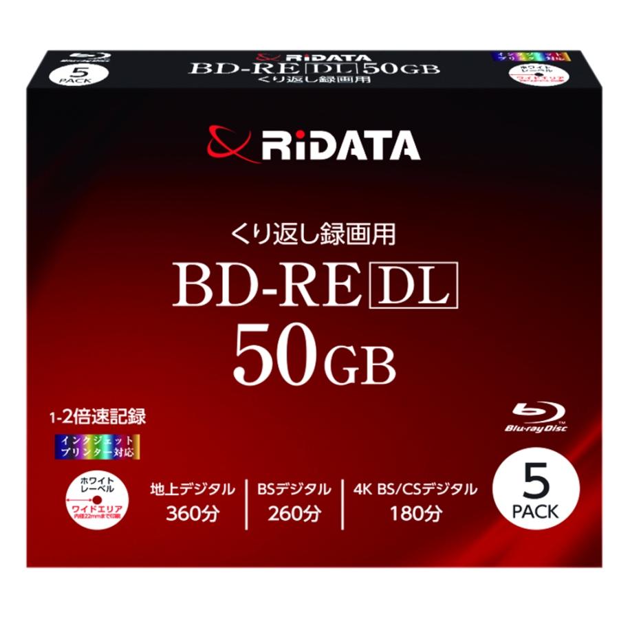 BD-RE DL 50GB 高品質(Panasonic MID) メディア 繰り返し録画 5枚 RiTEK blu-ray 片面2層 地デジ360分 1-2倍速 5枚スリムケース BE260EPW2X.5PSCA ◆メ | RITEK
