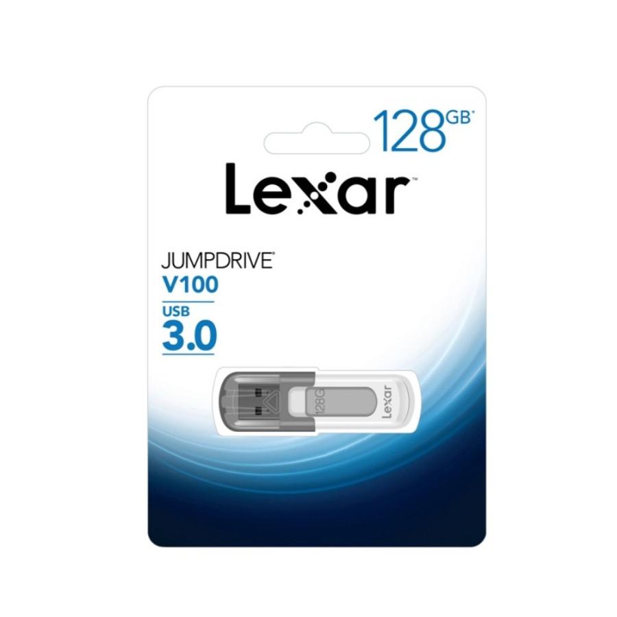 USBメモリ 128GB USB3.0 Lexar レキサー JumpDrive V100 高速転送 R:100MB/s キャップ式 ホワイト 海外リテール LJDV1000128G-BNHNJ ◆メ | Lexar | 01