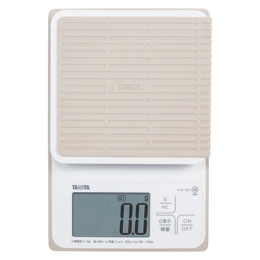 キッチンスケール KW-320 洗える クッキングスケール TANITA タニタ 防水 防塵 最大計量3kg 0.1g単位 mlモード 丸洗いOK ホワイト KW-320-WH ◆宅 | TANITA