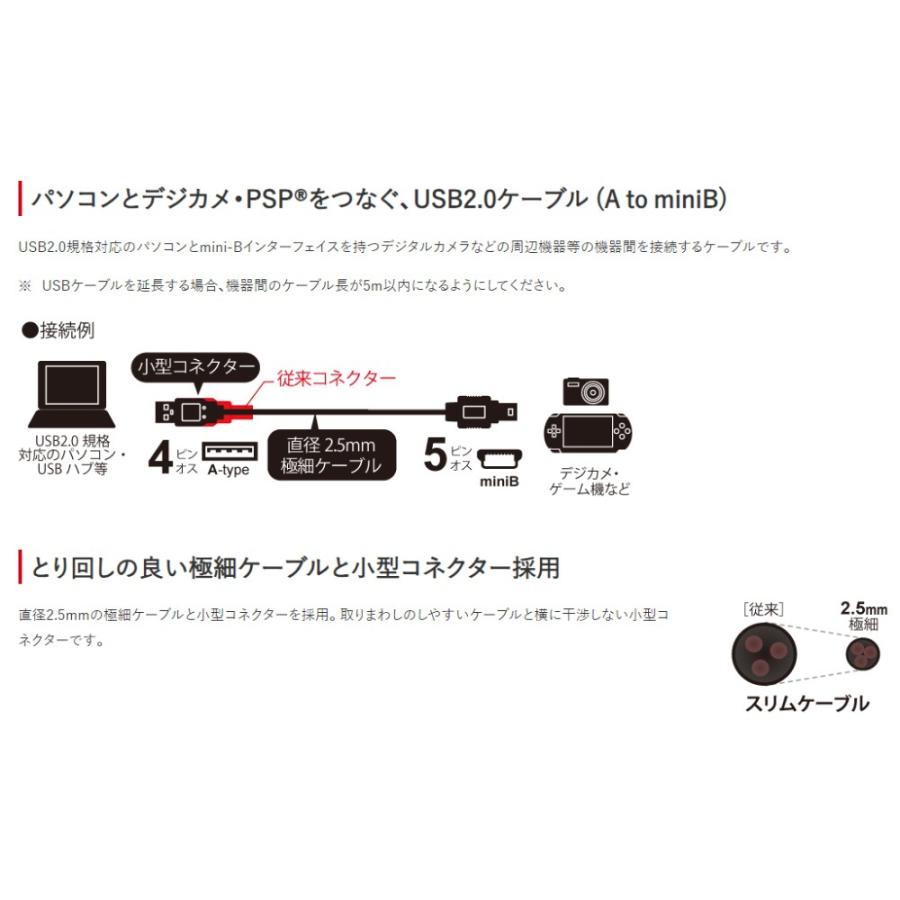 miniUSBケーブル 極細 USB2.0 ミニUSBケーブル 0.5m BUFFALO バッファロー USB-A(オス)-USB-miniB(オス) 直径2.5mmスリム 50cm ブラック BSUAMNSM205BK ◆メ | BUFFALO | 01