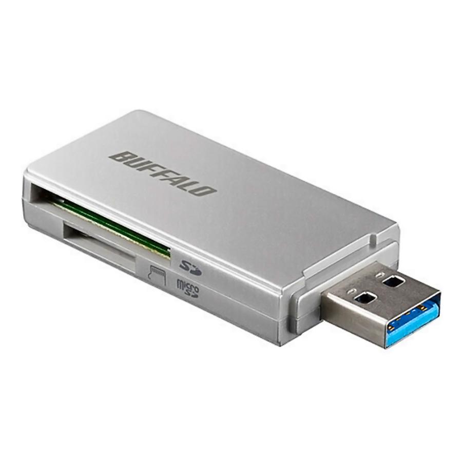 SD/microSDカードリーダーライター USB3.0 BUFFALO バッファロー 高速転送 USB-A キャップ式 ケーブルレス Win/Mac/PS4対応 シルバー BSCR27U3SV ◆メ | BUFFALO