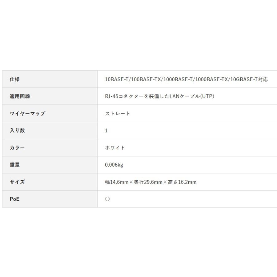 LANケーブル延長コネクタ CAT6A対応 コンパクト RJ45 延長 コネクタ ELECOM 10ギガビット対応 カテゴリー6A ストレート ホワイト LD-RJ45JJ6AY2 ◆メ | ELECOM | 03