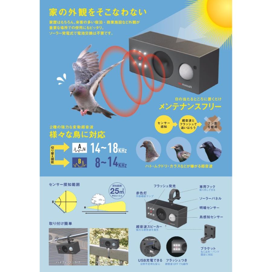 RITEX 超音波鳥よけ ソーラー鳥しっし トリ対策 MUSASHI ムサシ RITEX 超音波鳥よけ ソーラー鳥しっし トリ対策 MUSASHI ムサシ