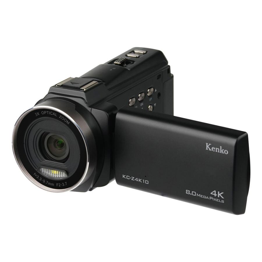 デジタルビデオカメラ 4K Kenko ケンコートキナー 光学3倍ズーム タッチパネル HDMI出力 タイムラプス スローモーション撮影 ブラック KC-Z4K10 ◆宅 | 