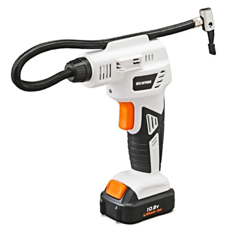 エアーコンプレッサー 空気入れ JAC10 IRIS OHYAMA 充電式 10.8V パワフル スピード注入 ACアダプタ 充電器 バッテリー ノズル(3種)付 ホワイト JAC10 ◆宅 | IRIS OHYAMA