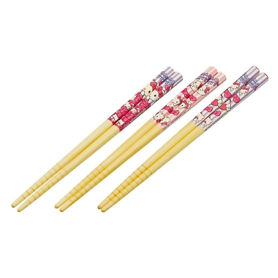 竹箸 3膳セット ハローキティ ヌイグルミパニック 竹安全箸 16.5cm SKATER 子供 キッズ 竹製 天然竹 すべり止め加工付き 3P入り 30878-9-ANT2T ◆メ | スケーター