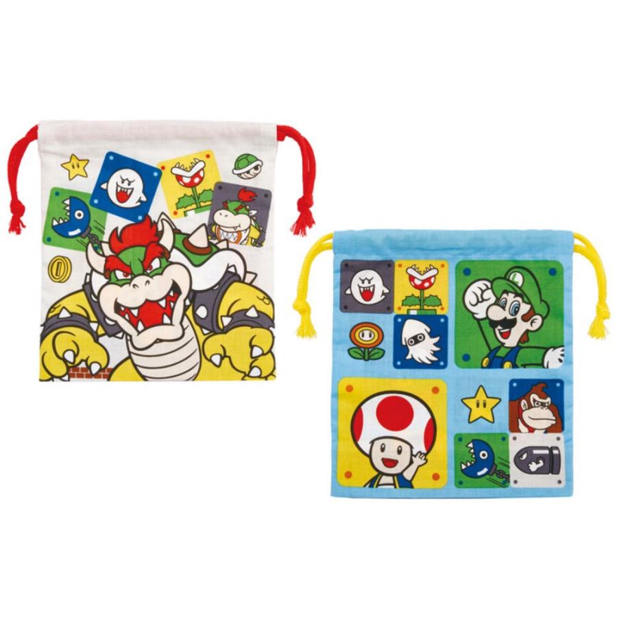 マチ付き巾着 巾着袋 2枚組 スーパーマリオ 23 SKATER スケーター 子供 通学 通園 かわいい 綿100％ サイズ200×マチ70×180mm 2柄セット 642364-KB64WN ◆メ | スケーター | 01
