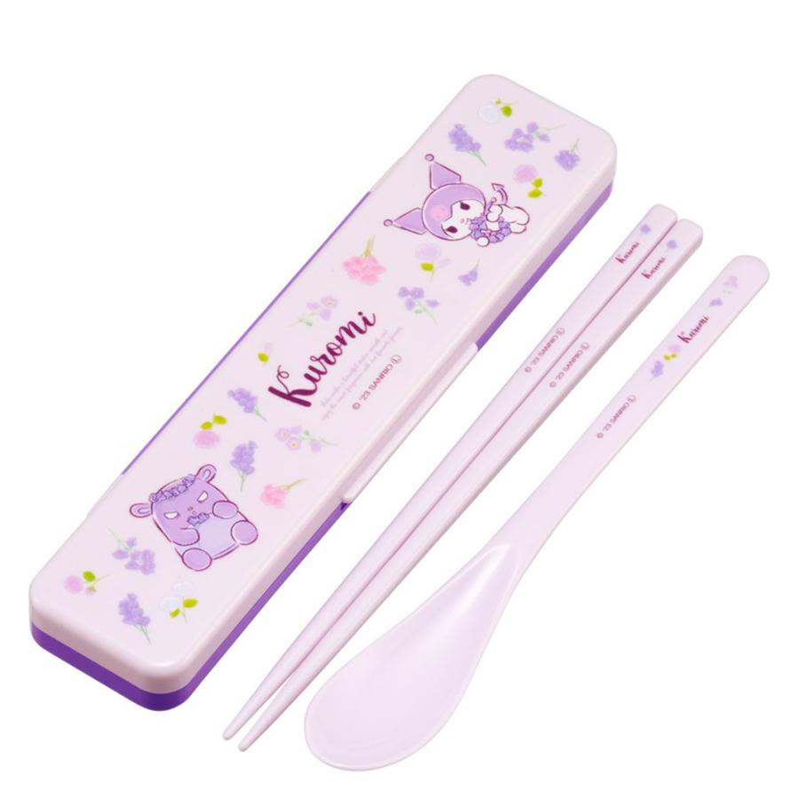 弁当用箸 音のならないコンビセット クロミ フラワーリース SKATER 箸/スプーン18cm 抗菌 食洗機対応 すべり止め加工 収納ケース付 656033-CCS3SAAG ◆メ | スケーター