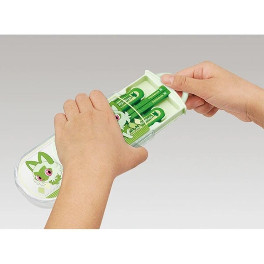 弁当用箸 トリオセット ニャオハ ポケットモンスター 箸16.5cm/スプーン・フォーク13cm SKATER こども スライド式 名前シール付 661396-TACC2AG ◆メ | スケーター | 01