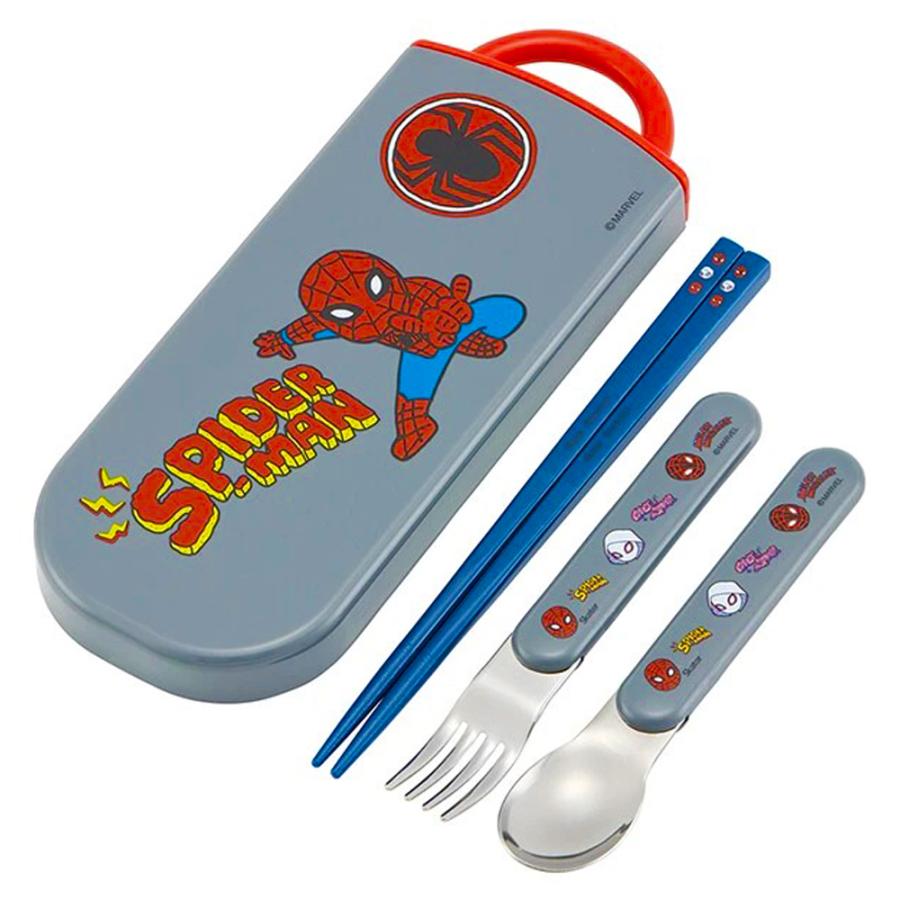 弁当用箸 トリオセット スパイダーマン POP COMICS SKATER 男の子 キッズ 箸16.5cm/スプーン・フォーク13cm スライド式 名前シール付 665899-TACC2AG ◆メ | スケーター