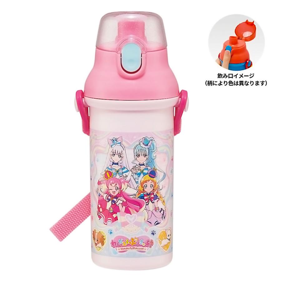 水筒 プリキュア わんだふるぷりきゅあ 直飲みプラワンタッチボトル SKATER 子供 ワンプッシュ式 容量480ml 食洗機対応 抗菌 超軽量 677519-PSB5SANAG ◆宅 | スケーター