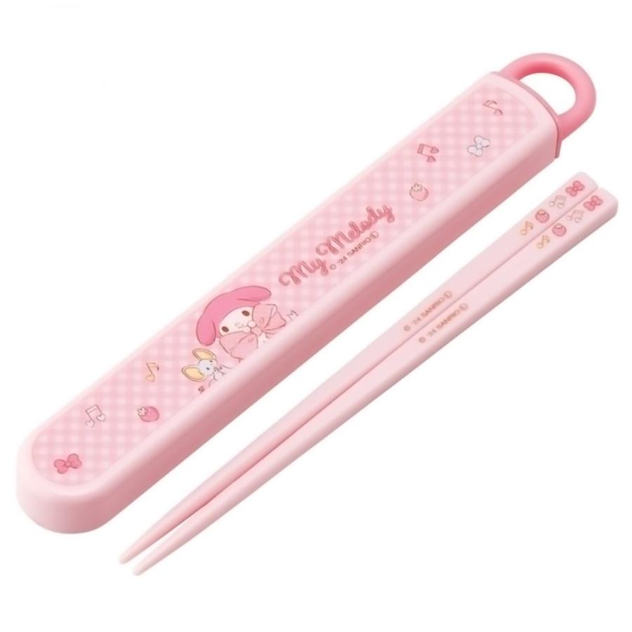 弁当用箸 マイメロディ ビッグリボン スライド箸＆箸箱セット SKATER スケーター 子供 箸16.5cm スライド式 ストッパー付 名前シール付 686467-ABS2AMAG ◆メ | スケーター