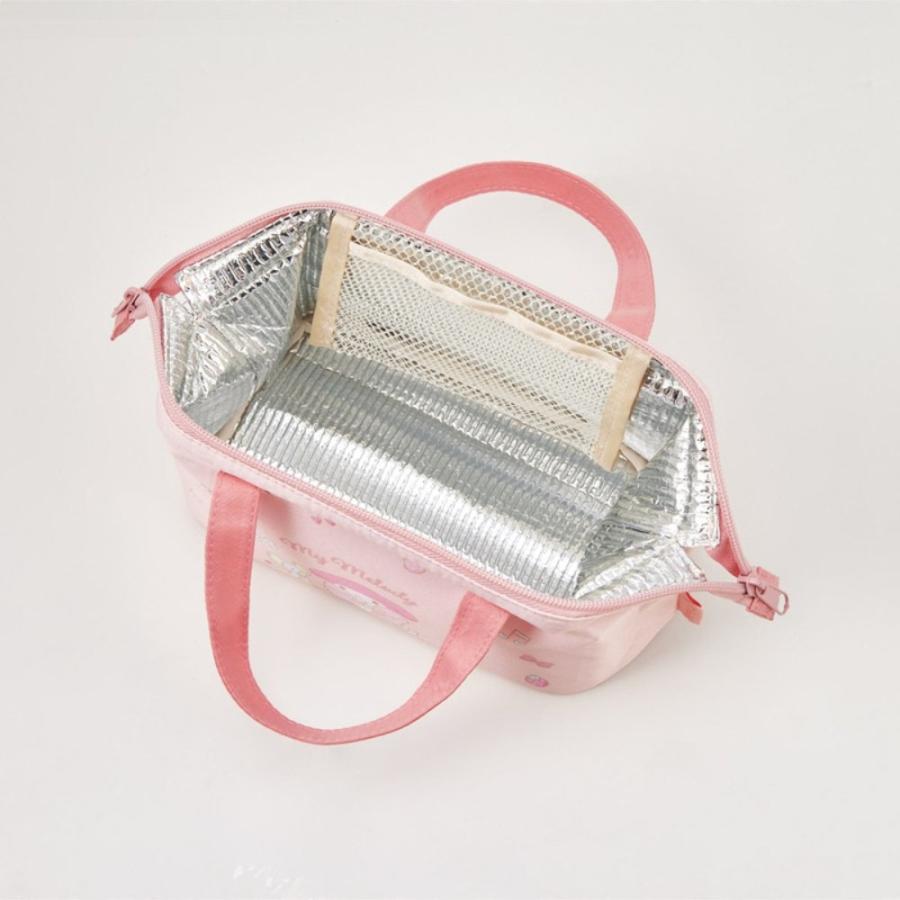 がま口型ランチバッグ 小さめ マイメロディ ビッグリボン SKATER  子供 2段タイプ Wファスナー アルミ蒸着素材(内側) サイズ180×115×135mm 686580-KGA0 ◆メ | スケーター | 01