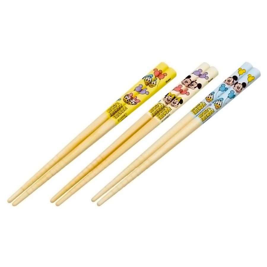 竹箸 3膳セット ミッキー＆フレンズ 風船 竹安全箸 16.5cm SKATER スケーター 子供 竹製 天然竹 すべり止め加工付き(先端) 3P入り 689468-ANT2T ◆メ | スケーター