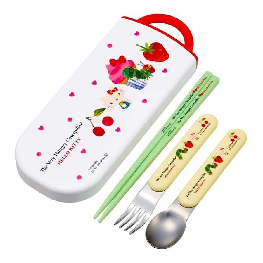 弁当用箸 トリオセット はらぺこあおむし×ハローキティ SKATER 子供 箸16.5cm/スプーン・フォーク13cm スライド式 名前シール付 690631-TACC2AG ◆メ | スケーター