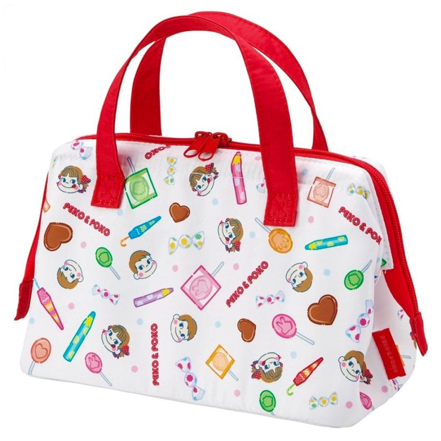 がま口型ランチバッグ ペコちゃん ポコちゃん おかし 不二家 SKATER 子供 2段 Wファスナー アルミ蒸着素材(内側) サイズ160×220×マチ120mm 709647-KGA1 ◆メ | スケーター