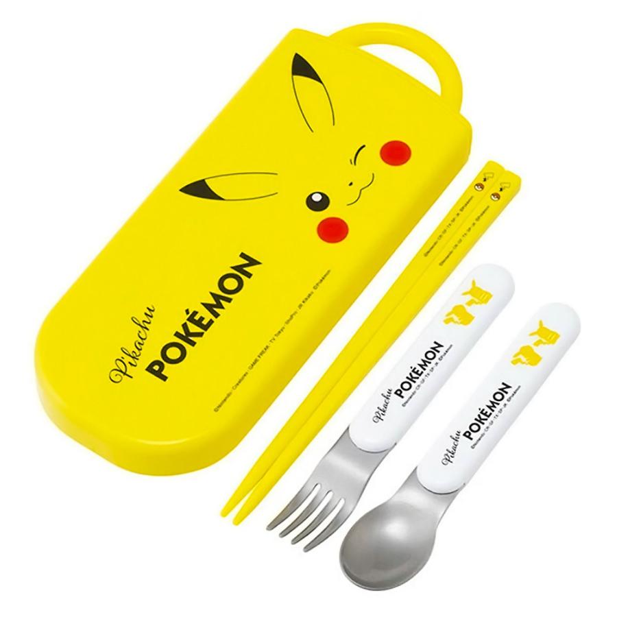 弁当用箸 トリオセット ピカチュウ フェイス 25 SKATER スケーター 子供 箸16.5cm/スプーン・フォーク13cm スライド式 名前シール付 715440-TACC2 ◆メ | スケーター