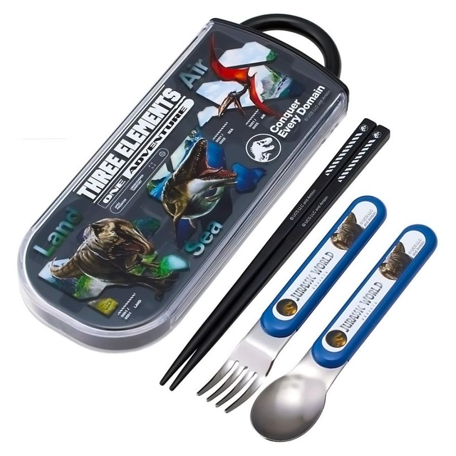 弁当用箸 トリオセット ジュラシックワールド リバース SKATER スケーター 子供 箸16.5cm/スプーン・フォーク13cm スライド式 名前シール付 717840-TACC2 ◆メ | スケーター