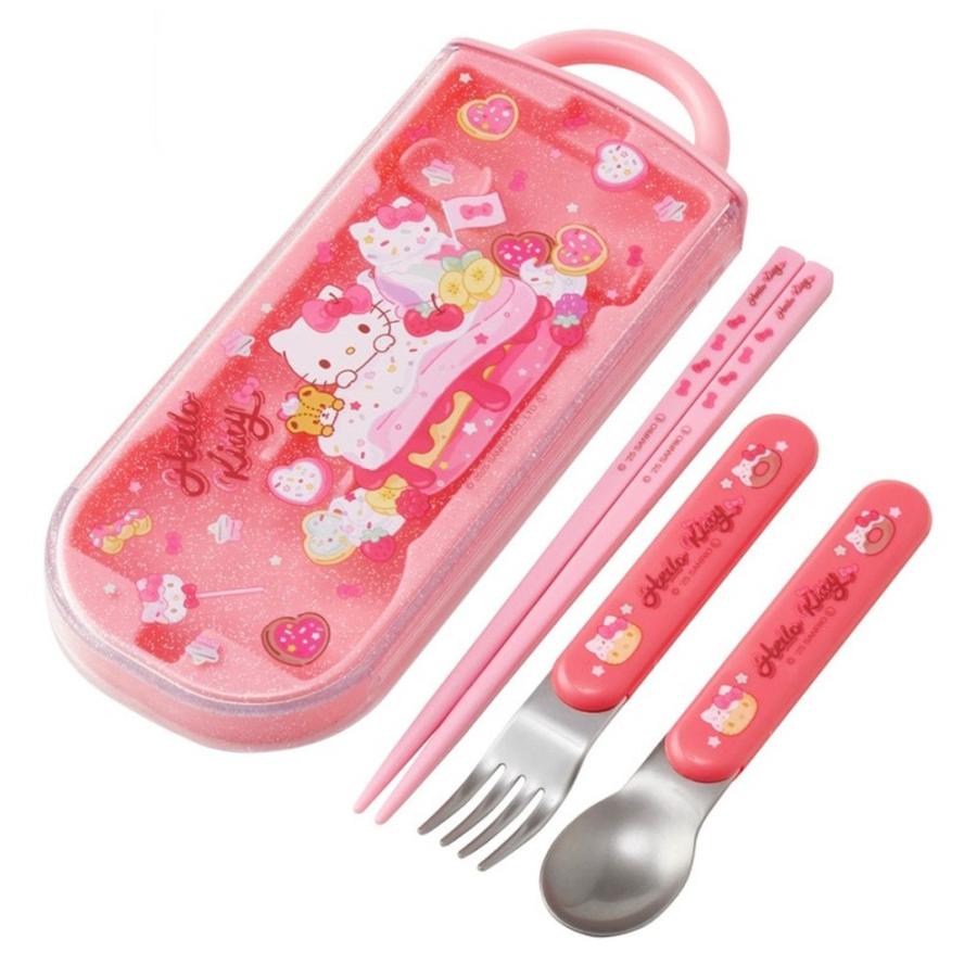 弁当用箸 トリオセット ハローキティ Fancy Snacks Sweets スケーター 子供 箸16.5cm/スプーン・フォーク13cm スライド式 名前シール付 720574-TACC2 ◆メ | スケーター