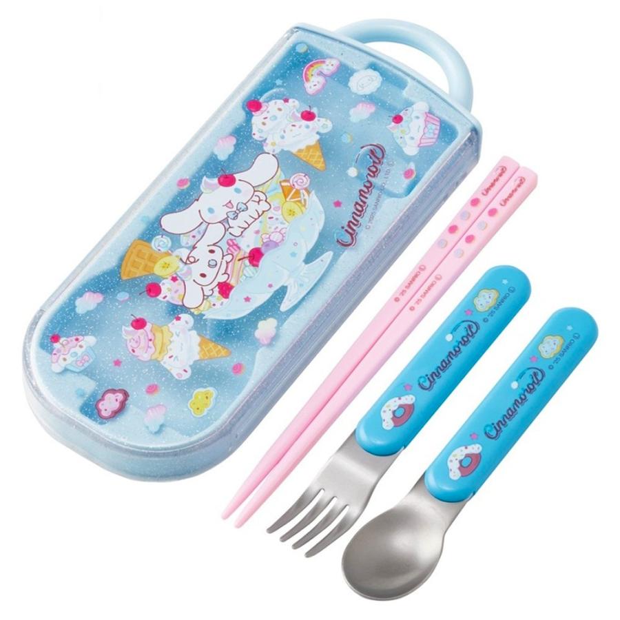 弁当用箸 トリオセット シナモロール Fancy Snacks Sweets スケーター 子供 箸16.5cm/スプーン・フォーク13cm スライド式 名前シール付 720918-TACC2 ◆メ | スケーター