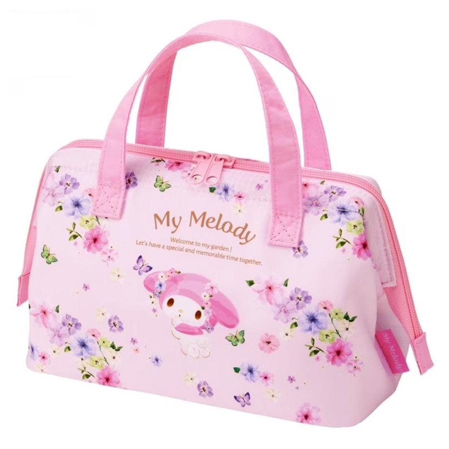 がま口型ランチバッグ マイメロディ パステルビビッドな水彩花柄 SKATER 2段 Wファスナー アルミ蒸着素材 サイズ160×220×マチ120mm 721229-KGA1 ◆メ | スケーター