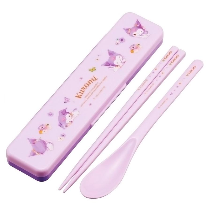 弁当用箸 クロミ パステルビビッドな水彩花柄 音のならないコンビセット SKATER 子供 箸/スプーン18cm すべり止め加工 収納ケース 721250-CCS3SA ◆メ | スケーター