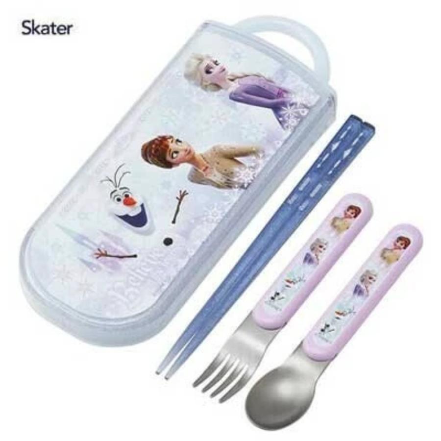 弁当用箸 トリオセット アナと雪の女王 26 SKATER スケーター 子供 箸16.5cm/スプーン・フォーク13cm スライド式 名前シール付 721434-TACC2 ◆メ | スケーター | 01