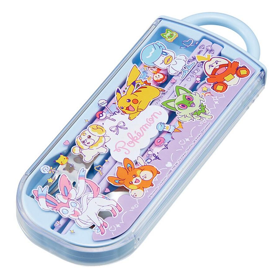 弁当用箸 トリオセット ポケモン POKEMON ファンシータイム SKATER 子供 箸16.5cm/スプーン・フォーク13cm スライド式 名前シール付 737329-TACC2 ◆メ | スケーター | 01