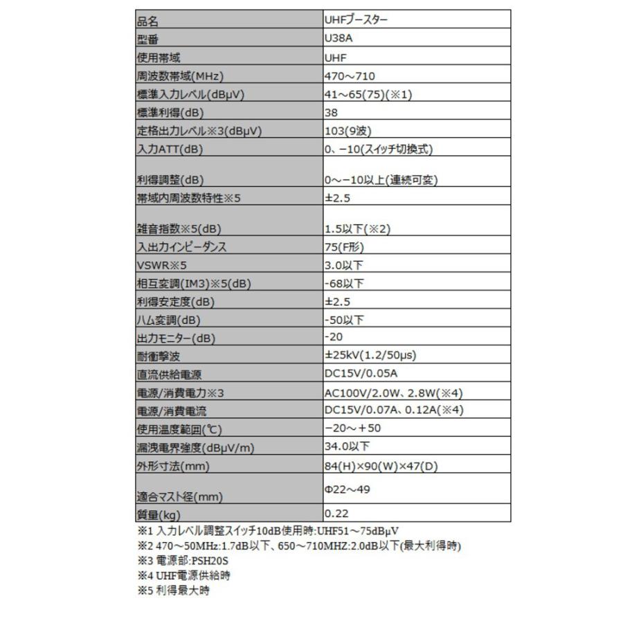 UHFブースター UHF38dB形 屋外用 DXアンテナ 地デジ受信用ブースター U43A の後継モデル 利得切替なし U38A ◆宅 | DXアンテナ | 02