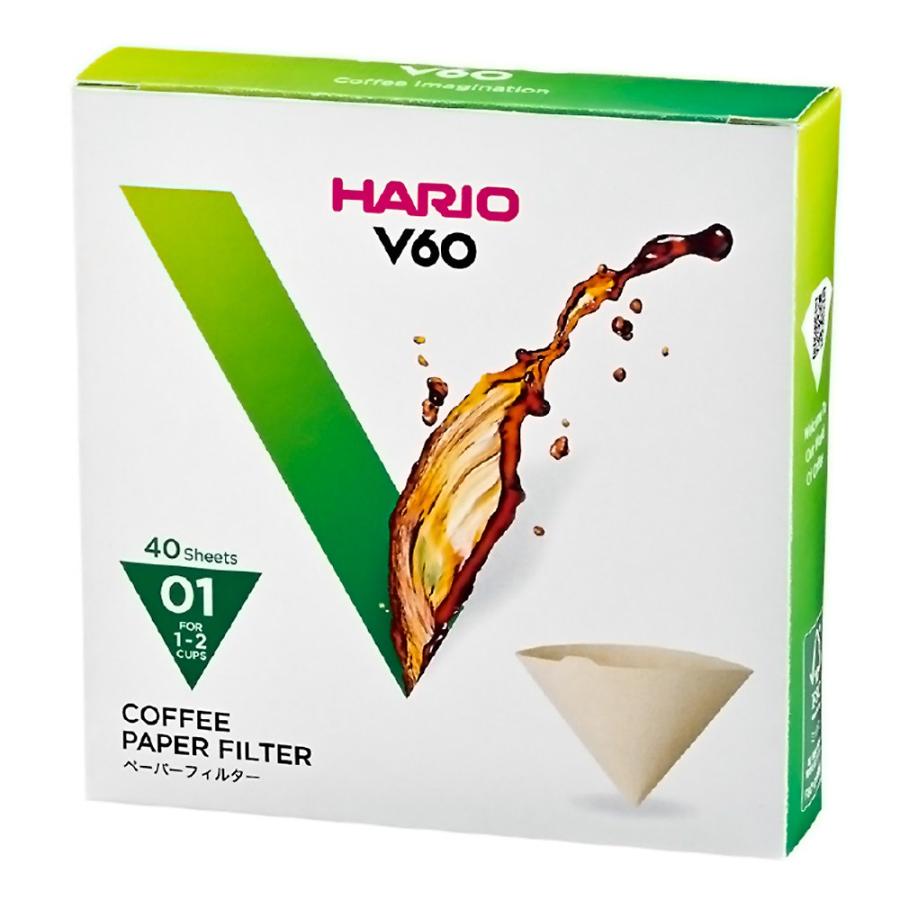 V60ドリッパー専用 ペーパーフィルター 01M 1-2杯用 40枚 HARIO ハリオ 01用 円すい型 ハリオ式 コーヒー 珈琲 箱入 無漂白 ブラウン VCF-01-40M ◆メ | HARIO