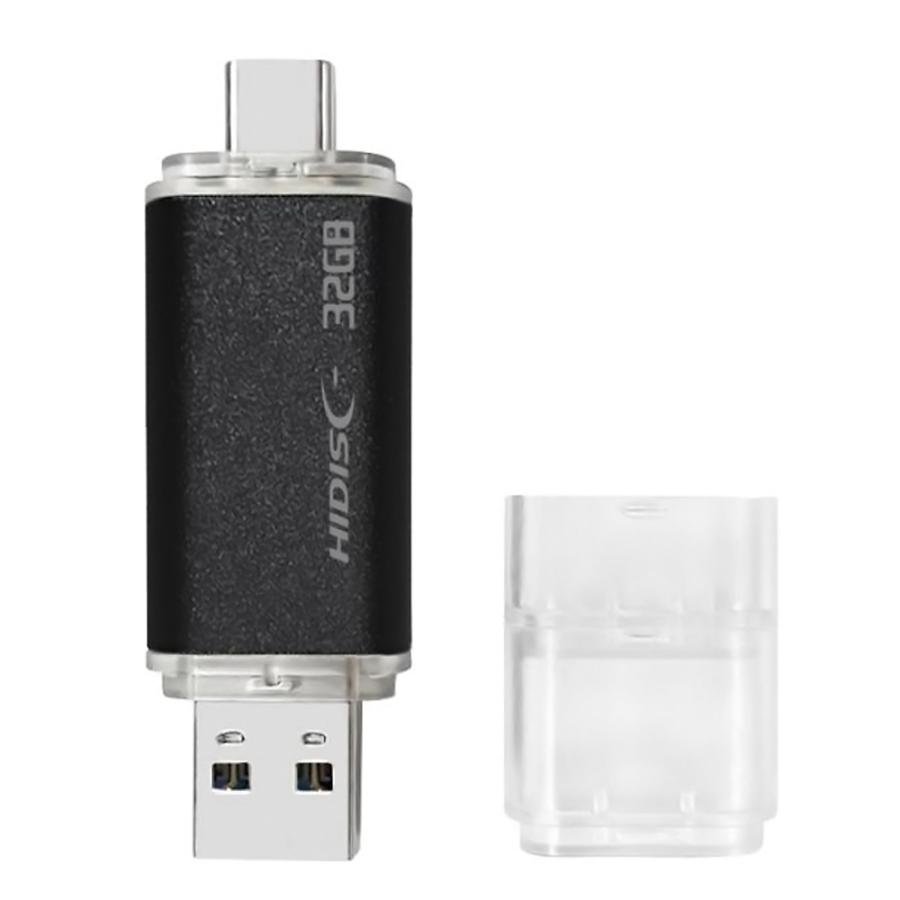 USBメモリ USB 32GB スマホ・PCで使える HIDISC ハイディスク USB3.2 Gen2 Type-C / USB-A両コネクタ搭載 キャップ式 ブラック HDUF136C32G3C ◆メ（Yahoo!・風見鶏）